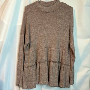 Solid Ribbed Mock Neck Babydoll Top. Color: Barley Grass. Size XL